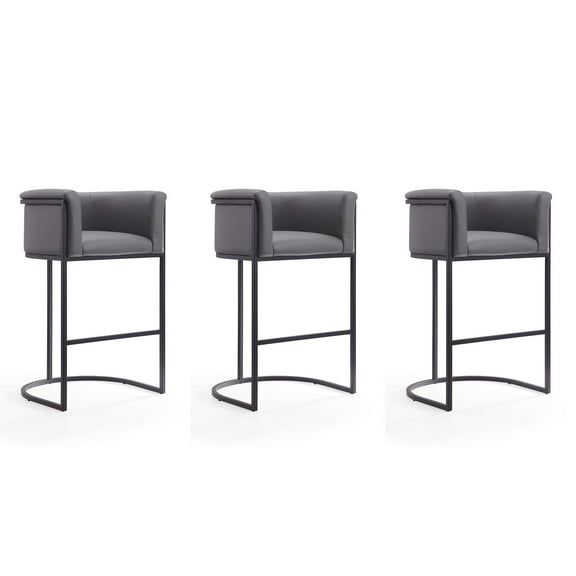 Manhattan Comfort Cosmopolitan 29.5" Faux Leather Barstool in Gray (Set of 3)