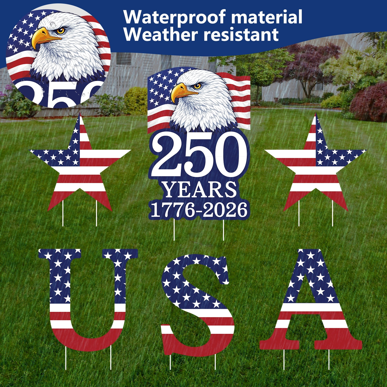 250th Anniversary Yard Sign USA America Eagles 250 Years Outdoor Decor, 1776-2026 250th Birthday Patriotic Stars and Stripes Signs for Garden Yard