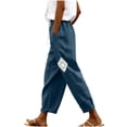 thumbnail image 2 of Women's Cropped Pants Baeitkot Women's Fashion Solid Color Hollowed Out Fabric Elastic Waist Cropped Pants Blue XXL, 2 of 9