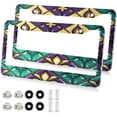 thumbnail image 2 of 2Pcs License Plate Frames Mardi Gras Universal Aluminum License Plate Holder Cover Rust-Proof Car Tag Frame with Screw Caps Home Decor, 2 of 7
