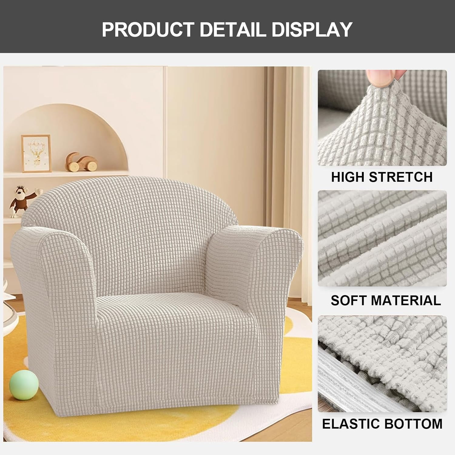CHUNTIAN Toddler Chair Covers Kids Arm Chair Covers Stretch Kids Armchair Covers Jacquard Toddler Couch Cover Soft Mini Sofa Covers for Kids Fold Out Sofa Home Protection Cover,11
