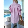 thumbnail image 5 of Womens Button Down Striped Shirts Long Sleeve Casual Collared Office Business Work Spring Blouses Tops Pink L, 5 of 7