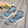 thumbnail image 5 of Bohemian Espadrilles for Women Braided Strappy Platform Wedge Sandals Open Toe T-Strap Beaded Slingback Heels Blue Size 7.5, 5 of 7