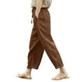 thumbnail image 2 of Baqcunre Women's Solid Nine-Point Loose Anti-Cotton Hemp Elastic Waist Pants Size M-3XL,Womens Fashion Wide Leg Pants Woman Flare Pants for Women Women's Pants Khaki, 2 of 5