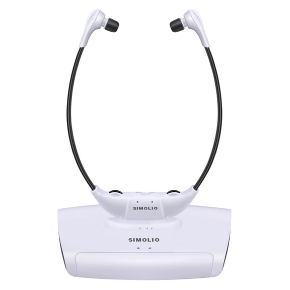 SIMOLIO 100 ft Distance Wireless TV Headphones for Digital and Analog TV, TV Listening Device for Hearing Impaired and Seniors w/Voice Highlighting,Tone Control,  SM-823DXPRO-W