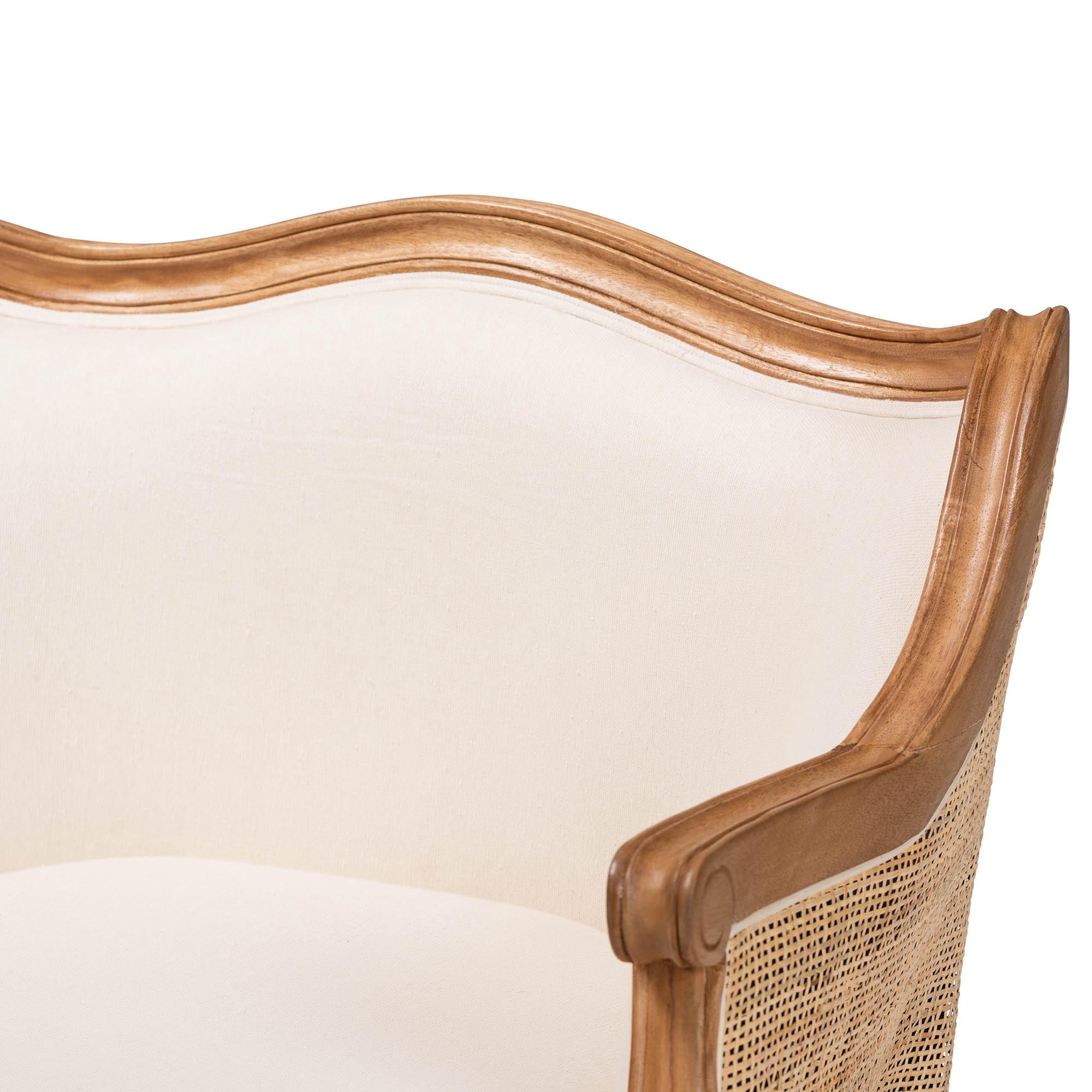 bali & pari Sylvestra Traditional Bayur Wood Fabric Armchair, Beige/Honey Oak