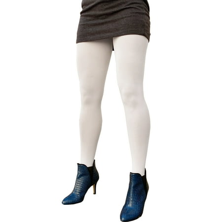 

White Opaque Full Footed Tights Pantyhose for Women