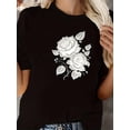 thumbnail image 2 of Camiseta deportiva informal con estampado de rosas para mujer, cuello redondo y manga corta, ideal para adultos, hombres, mujeres, adolescentes y jóvenes., 2 of 8