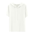 thumbnail image 2 of Womens Summer Hoodies Casual Short Sleeve Drawstring Lightweight Pullover Sweatshirts Ladies Loose Solid Color Soft Workout Tops Basic T-Shirts, 2 of 5
