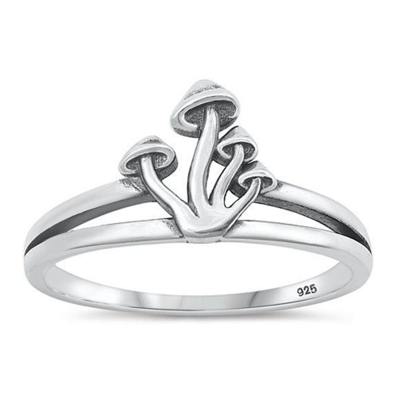 Unique Mushroom Toadstool Ring .925 Oxidized Sterling Silver Band Jewelry Female Male Unisex Size 4