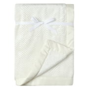 Modern Moments by Gerber Baby & Toddler Boy or Girl Unisex Herringbone Plush Blanket with Satin Trim, Ivory