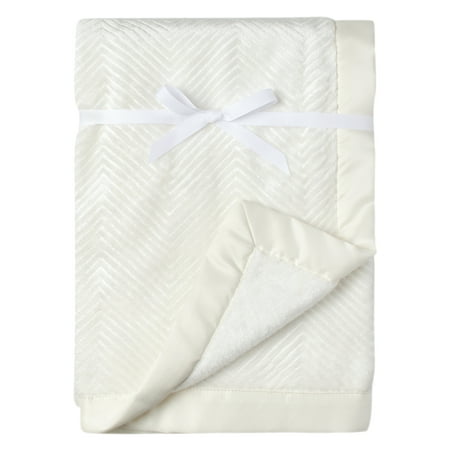 Modern Moments by Gerber Baby & Toddler Boy or Girl Unisex Herringbone Plush Blanket with Satin Trim, Ivory
