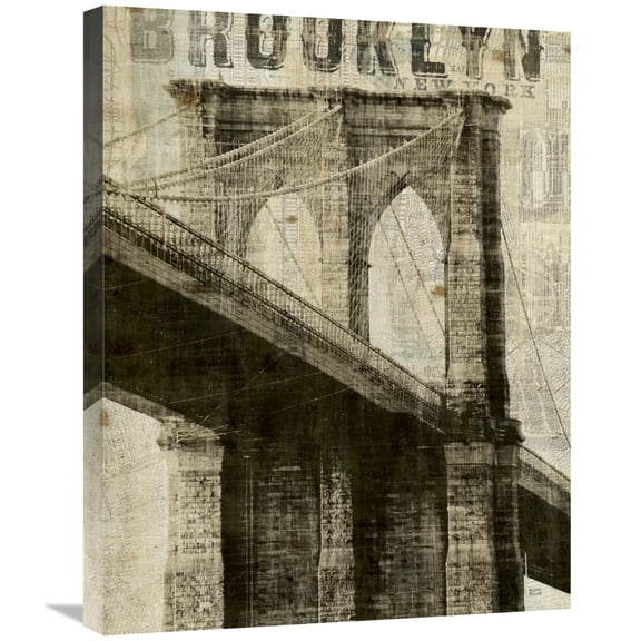 Global Gallery's 'Vintage New York Brooklyn Bridge' By Michael Mullan Stretched Canvas Wall Art