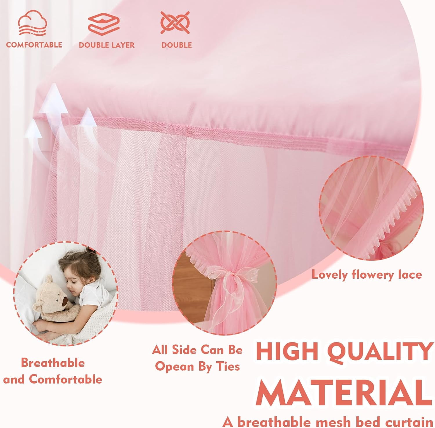 Princess Bed Canopy for Girls - Pink Bed Canopy Princess Castle Dreamy Playhouse Mosquito Net Reading Nook Canopies Play Tent Canopy Bed Curtains for Kids Room(Twin,Full)