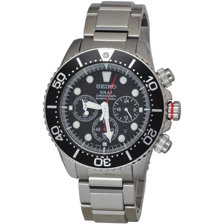 Seiko Men's Solar Divers 44mm Steel Bracelet & Case Quartz Black Dial Analog