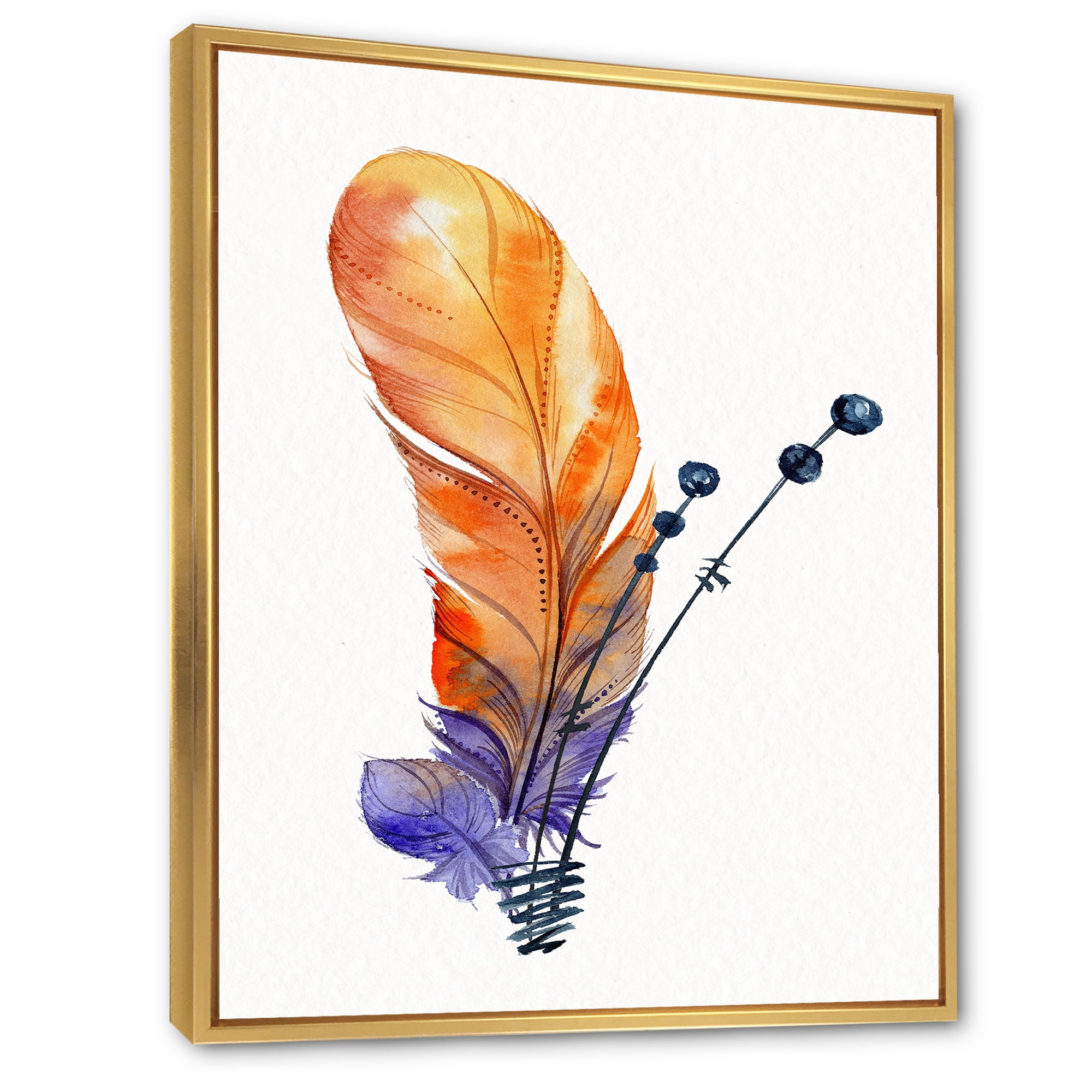 Designart 'Ethnic Orange Animal Feather Composition' Bohemian & Eclectic Framed Canvas Wall Art Print