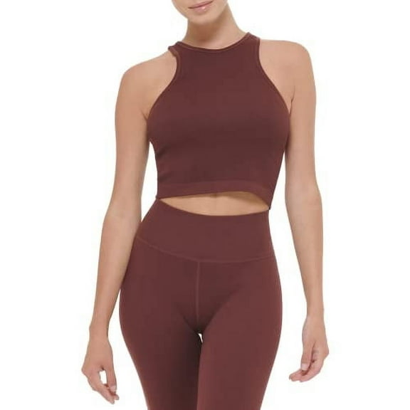 Calvin Klein Performance Women's Ribbed Crop Top, Bitter Chocolate, X-Small