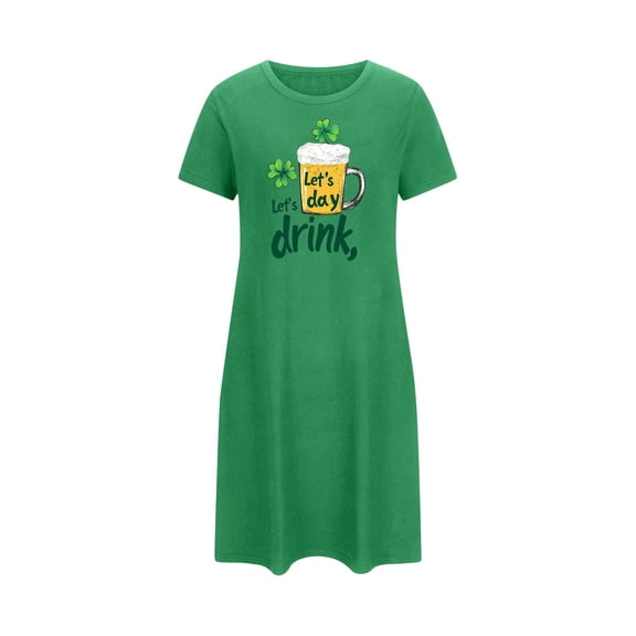 QUNYINEY Women's Nightgowns Short Sleeve Soft St Patricks Day House Dress Comfy Crew Neck Knee Length Women's Loungewear