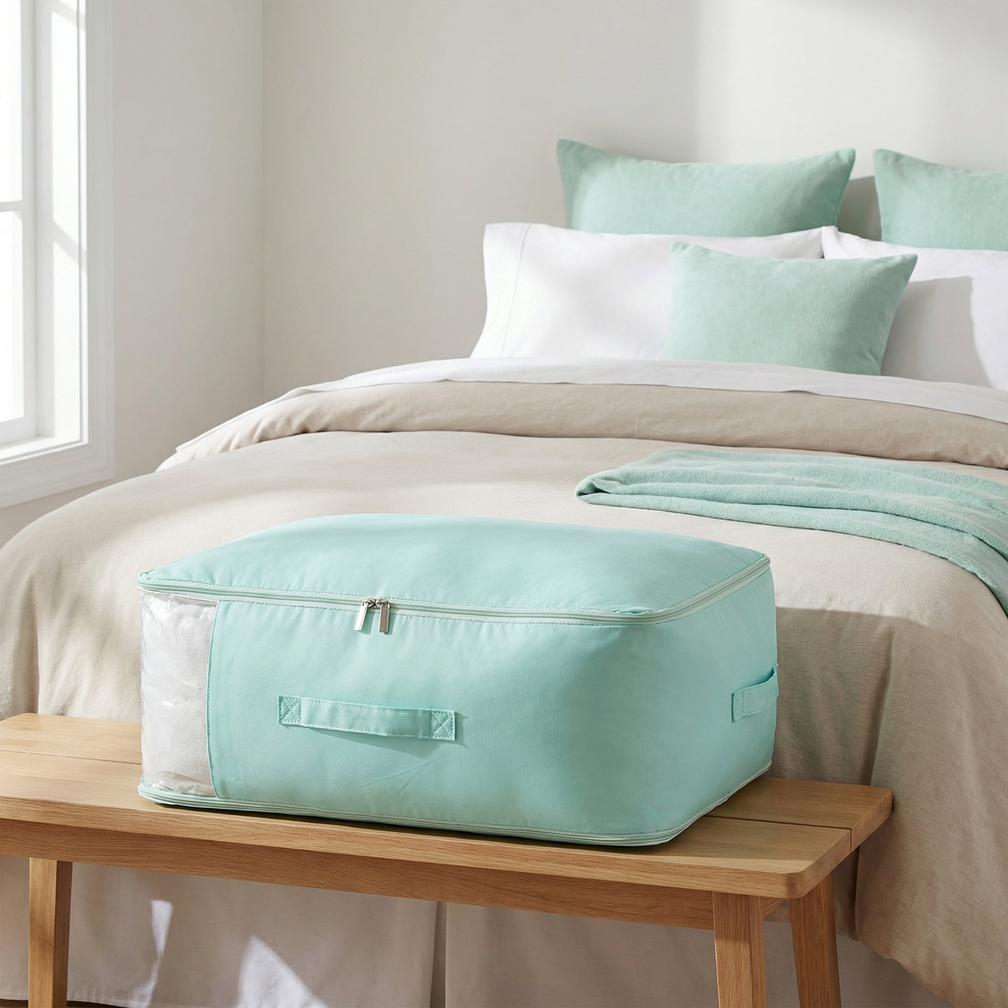 Unique Bargains 1Pc Clothes Expandable Storage Bag Light Green 21.3*16.5*11.8in