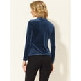 thumbnail image 4 of INSPIRE CHIC Blusa de punto de manga larga con cuello de oficina de trabajo con textura de terciopelo para mujer Azul M, 4 of 5