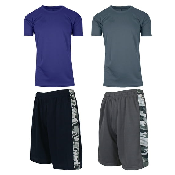 Men's 4-Piece Moisture Wicking Performance Top & Bottom Short Sleeve & Mesh Shorts (S-2XL)