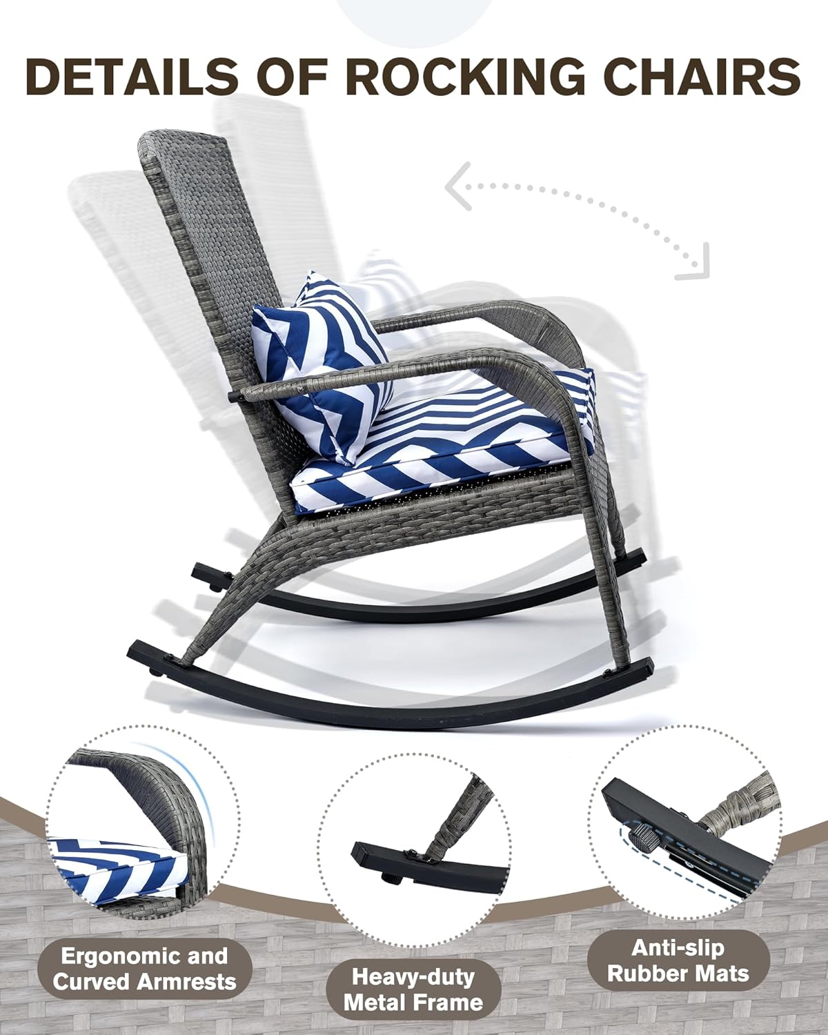 Outdoor Rocking Chair- Glider Rattan Rocker Chair with Heavy Duty Steel Frame- All Weather Outdoor Rocker Chair for Garden, Porch, Backyard