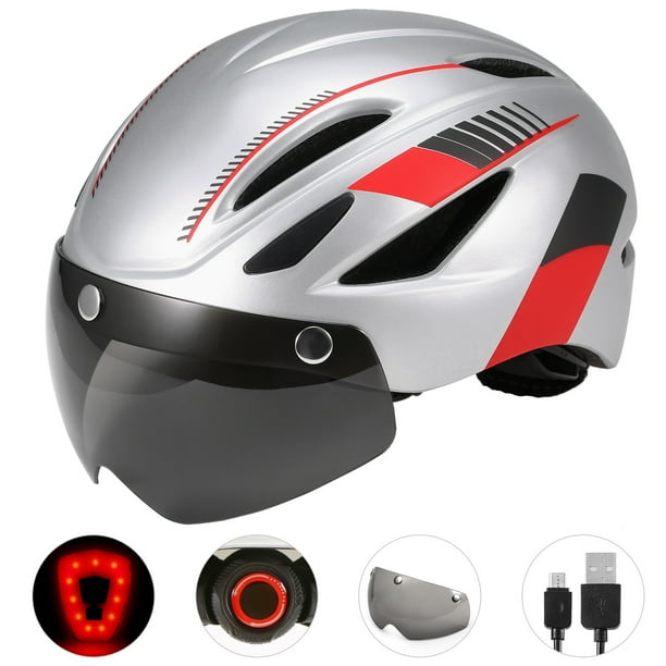 Bike Helmet Motorcycling Helmet with Rechargeable Waterproof Back Light Detachable