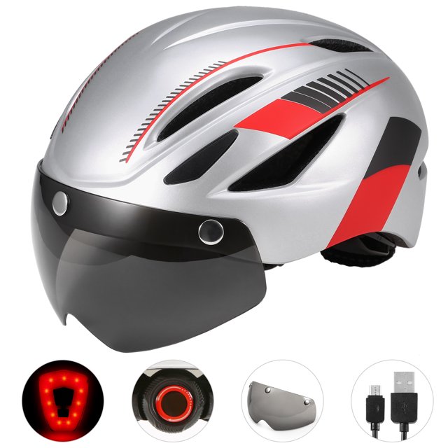 Casque de Vélo Casque de Moto avec Rétroéclairage Rechargeable Étanche Visière Magnétique Détachable Protection UV Unisexe
