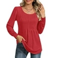 thumbnail image 3 of UVN Blouses for Women Pleated Long Sleeve Shirts Crew Neck Dressy Casual Tunic Tops, 3 of 9