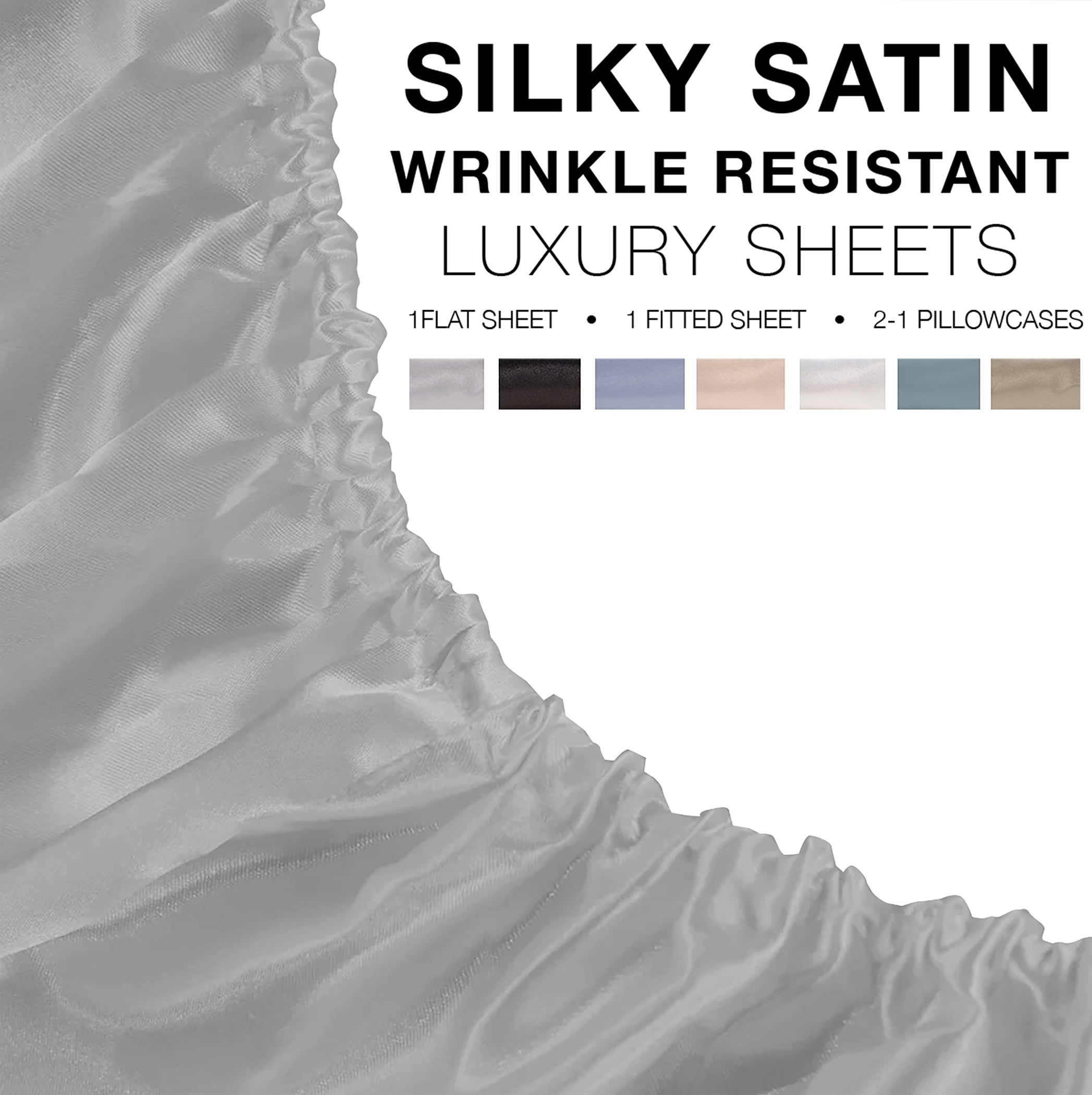 Satin 230 Thread Count Silver Solid Print Polyester Sheet Sets Full (Count 4)