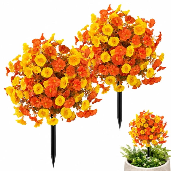 22" Artificial Flowers for Outdoors with Ground Stake, UV Resistant Faux Flowers for Porch Patio Yard Decor