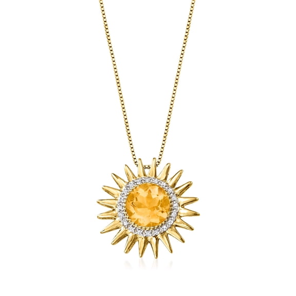 Ross-Simons 2.00 Carat Citrine and .10 ct. t.w. Diamond Sun Pendant Necklace in 18kt Gold Over Sterling, Women's, Adult