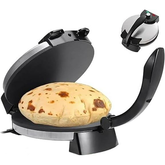 Electric Roti Maker, 1200W Double-Sided Heating, Adjustable Temperature, 12-Inch Non-Stick Plates for Chapati, Pancakes, Crepes and Omelettes
