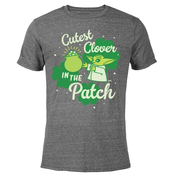 Star Wars The Mandalorian Grogu Cutest Clover in the Patch - Short Sleeve Blended T-Shirt for Adults - Customized-Dark Heather