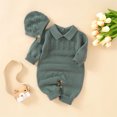 thumbnail image 2 of Otqutp Toddler Fashion Bodysuits Baby Knit Romper Cotton Long Sleeve Boy Girl Sweater Clothes Baby Jumpsuit 1 Piece with Cute Hat Set Elastic Waist 2PCS Fall Winter Clothes, 2 of 9