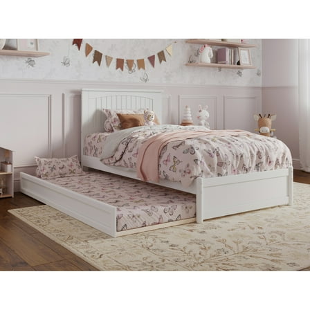 Malta Twin Wood Platform Bed with Panel Footboard and Twin Trundle in White