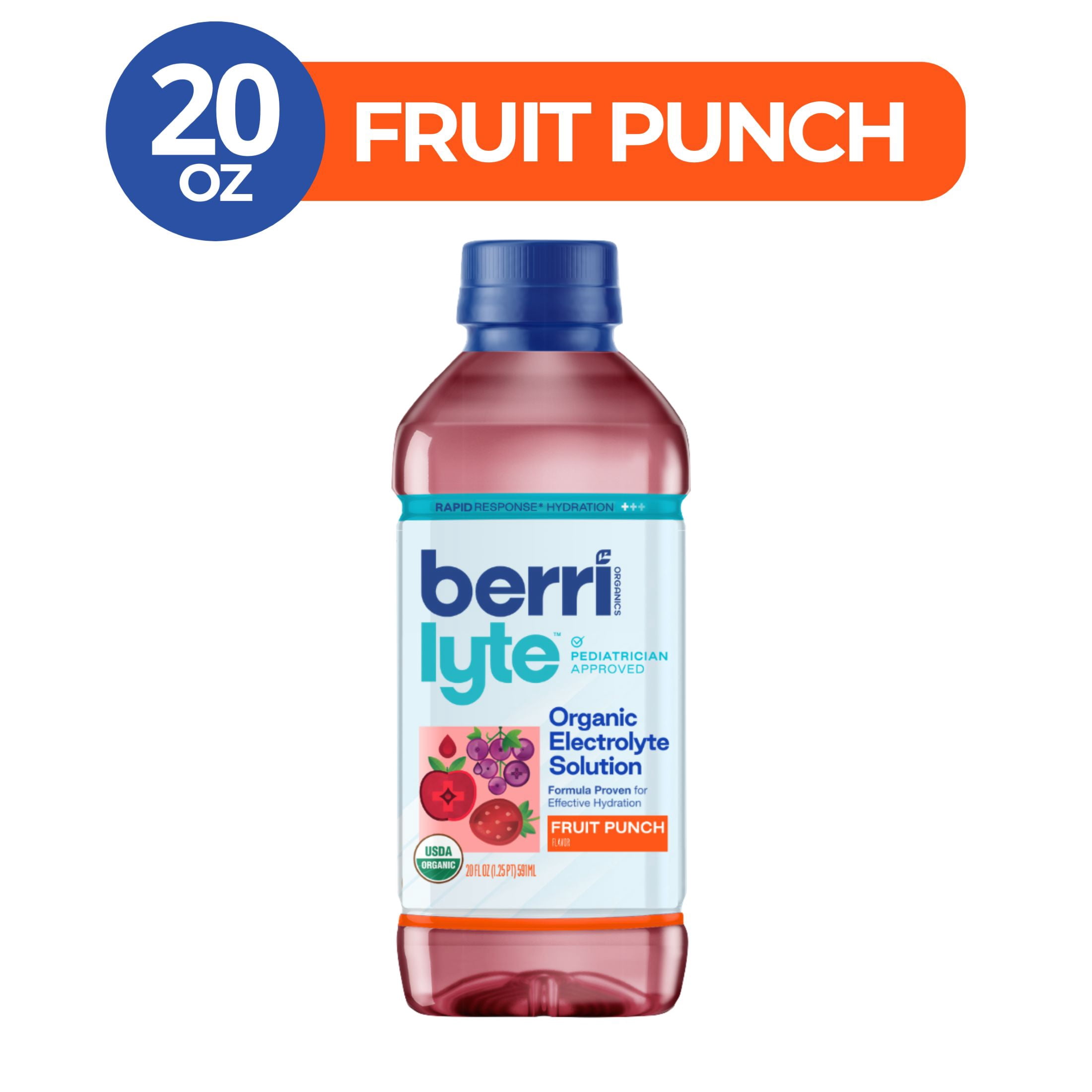 (3 pack) Berri Lyte Organic Electrolyte Hydration Solution Drink, Fruit Punch, 20oz Bottle
