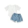 thumbnail image 3 of EYIIYE Bébé Fille Été Manches Courtes Dentelle Romper + Déchiré Denim Short, 3 of 7