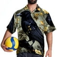 thumbnail image 4 of Crow Men's Short Sleeve Hawaiian Shirt, Poplin Casual Printed Button Down, Summer Beach Unisex Shirts, 4 of 6