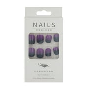 FCOGIN Medium Squoval, 24 Pieces, Purple, Black, Acrylic False Nail, Press on Nail