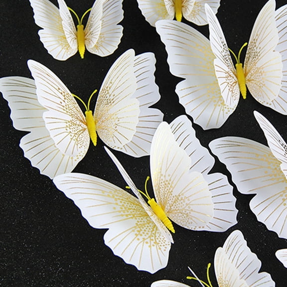 Toyvian 12Pcs Natural Artistic Yellow 3D Butterflies Wall Sticker for Interior