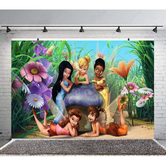 Tinkerbell Backdrop Banner Party Supplies Poster Movie Theme Background for Photography Kids Birthday Decorations