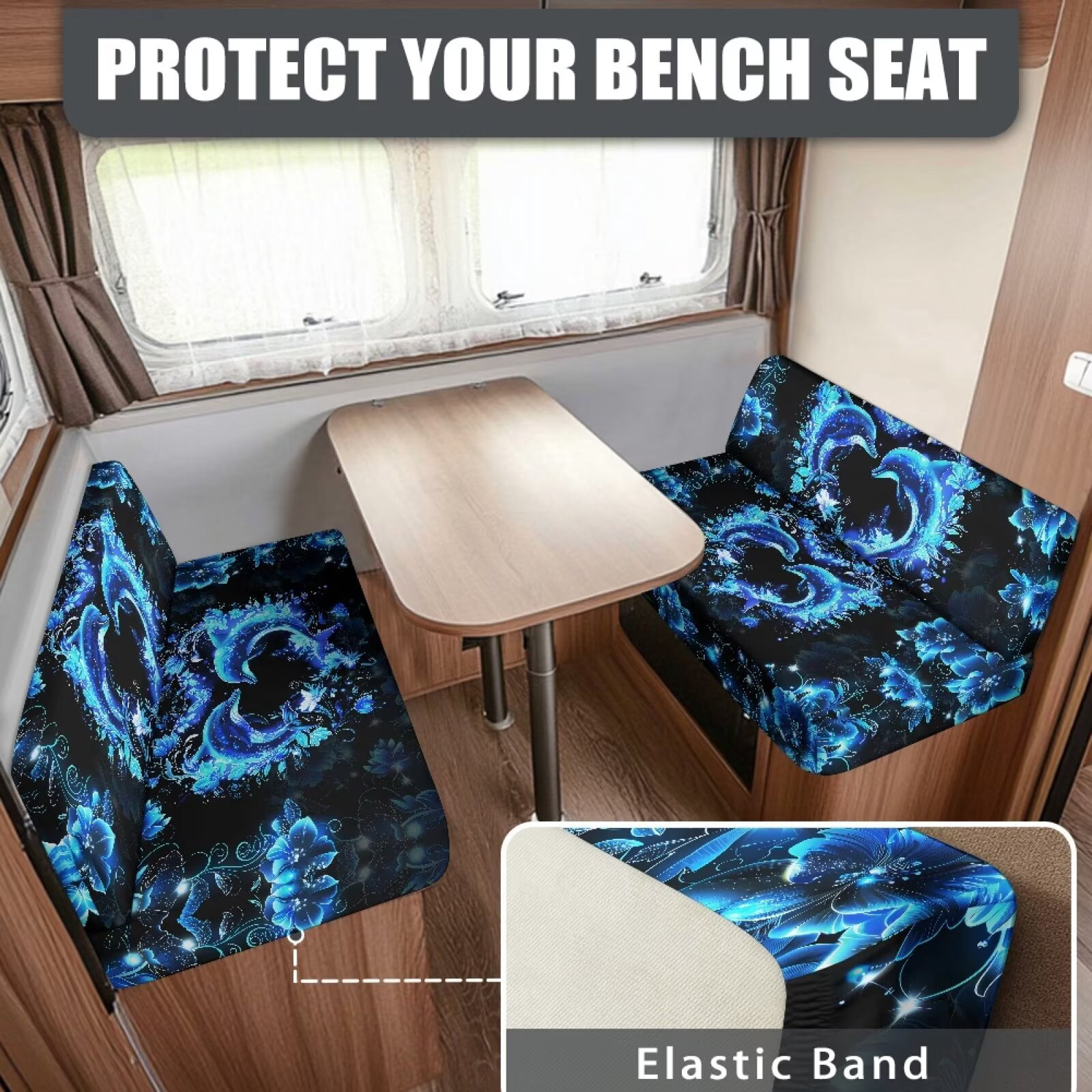 XYZCANDO Dolphin RV Dinette Cushion Covers Universal Camper Decor Washable Couch Cushion Covers Comfortable Furniture Covers for Sofa and Loveseat Couch Cover 2 Cushion Sofa Camper Must Haves Black