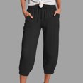 thumbnail image 2 of Mnuaqn Linen Capri Pants for Women High Waisted Wide Leg Cropped Pants Summer Casual Elastic Waist Yoga Capris with Pockets (Black, S), 2 of 5
