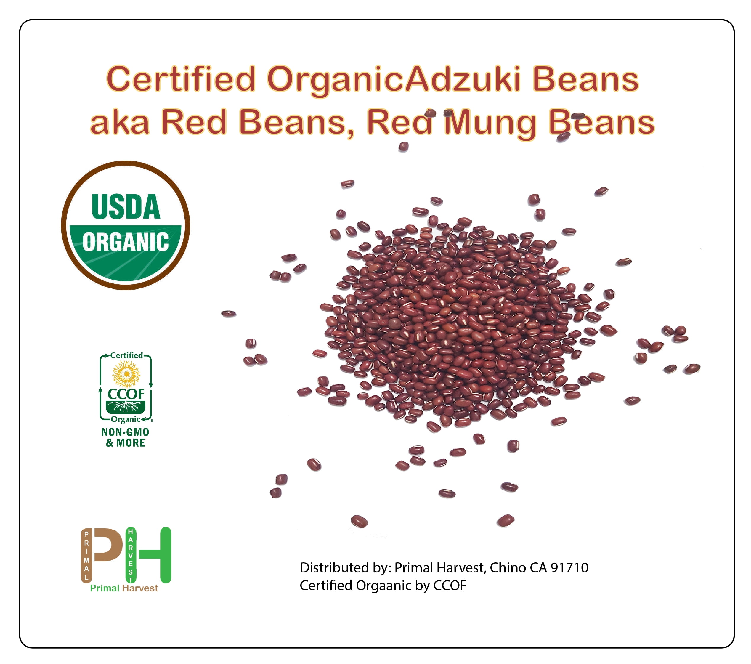 Organic Red Adzuki Beans aka Red Mung Red Bean or Red Chori low calories in Iron and Protein Raw non-GMO Vegan Bulk-1LB -