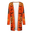 thumbnail image 5 of WXLWZYWL Womens Halloween Cardigan Plus Size Open Front Lightweight Pumkin Bat Spide Web Ghost Witch Print Blouse Cute Spooky Pattern Cardigans, 5 of 6