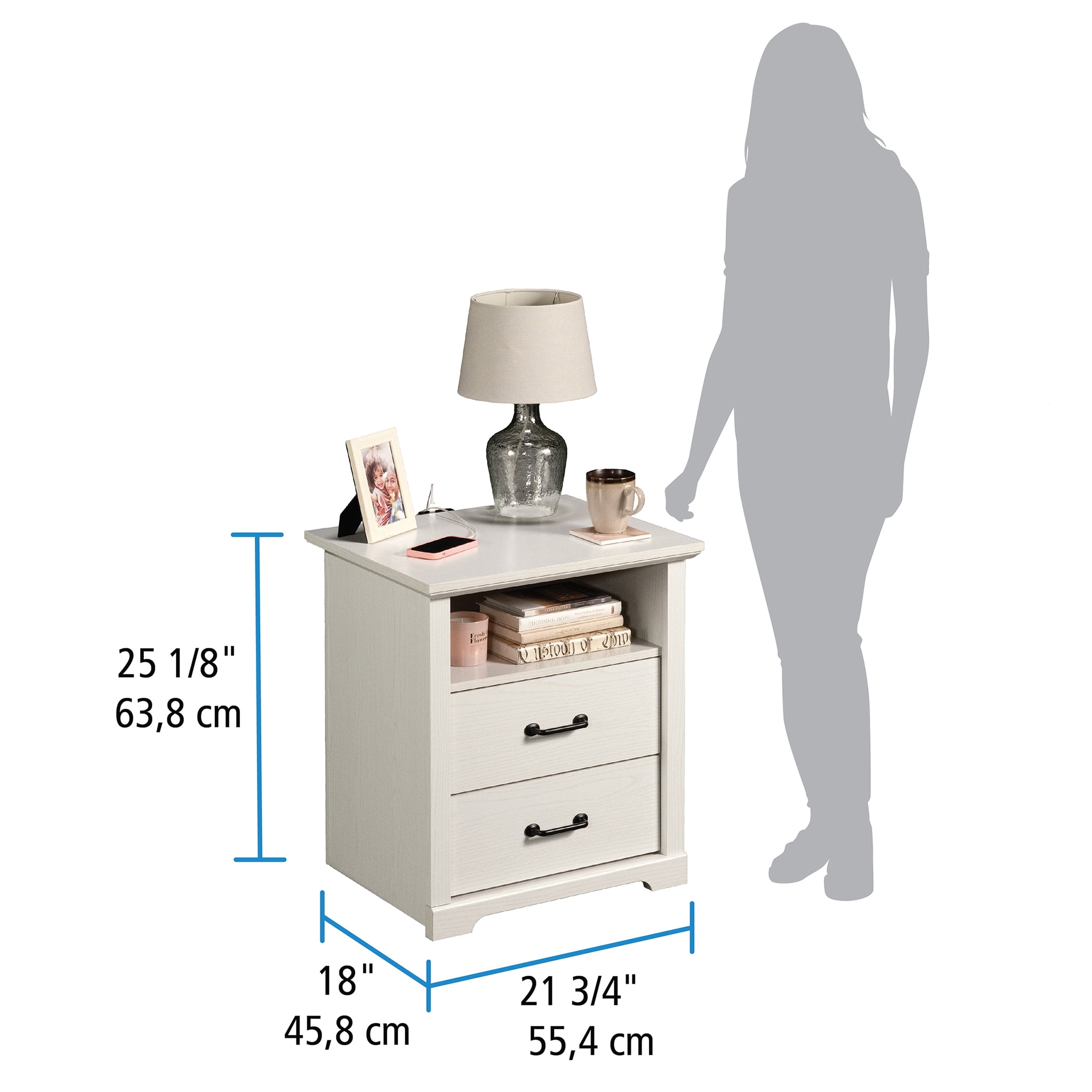 Mainstays Harrington 2 Drawer Nightstand, White Wood Finish