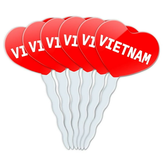 Vietnam Heart Love Cupcake Picks Toppers - Set of 6