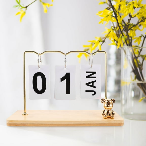 jojofuny Perpetual Calendar Table Arrangement Wooden Color for Study 1Pcs 9.3X6.1X3.2In