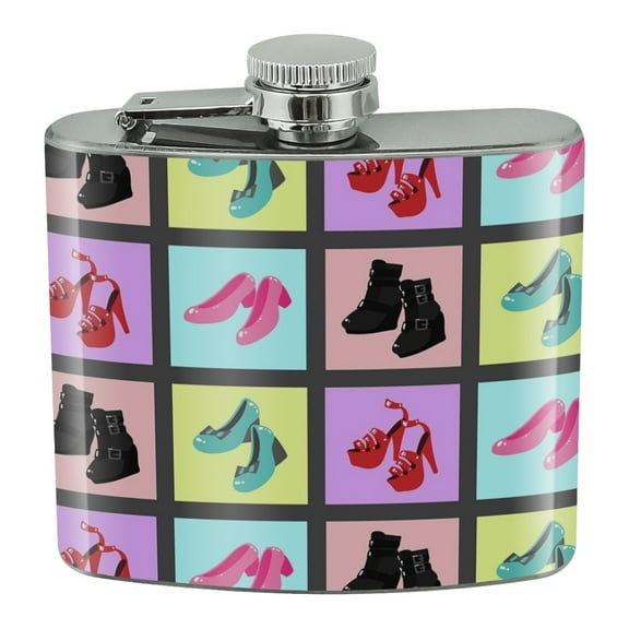 Cute Shoes Pattern Heels Boots Wedges Maryjanes Set Stainless Steel 5oz Hip Drink Kidney Flask